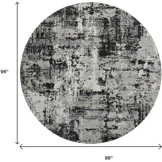 8' Black Ivory And Gray Abstract Washable Round Rug With UV Protection Photo 9