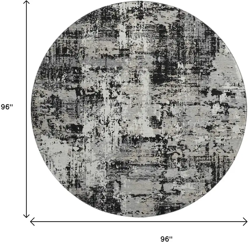8' Black Ivory And Gray Abstract Washable Round Rug With UV Protection Photo 9