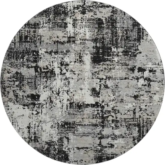 8' Black Ivory And Gray Abstract Washable Round Rug With UV Protection Photo 1