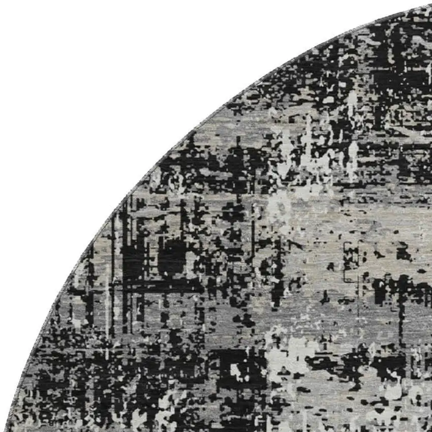 8' Black Ivory And Gray Abstract Washable Round Rug With UV Protection Photo 2
