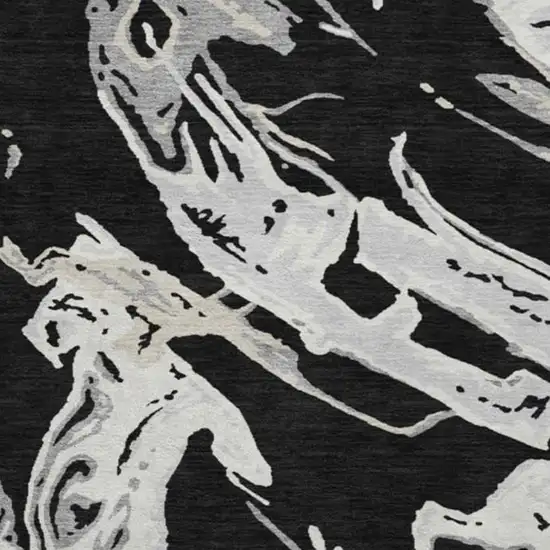 8' Black Ivory And Gray Abstract Washable Round Rug With UV Protection Photo 3