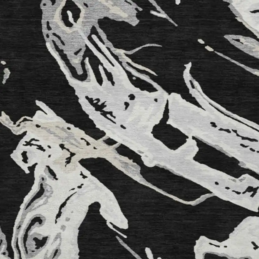 8' Black Ivory And Gray Abstract Washable Round Rug With UV Protection Photo 3