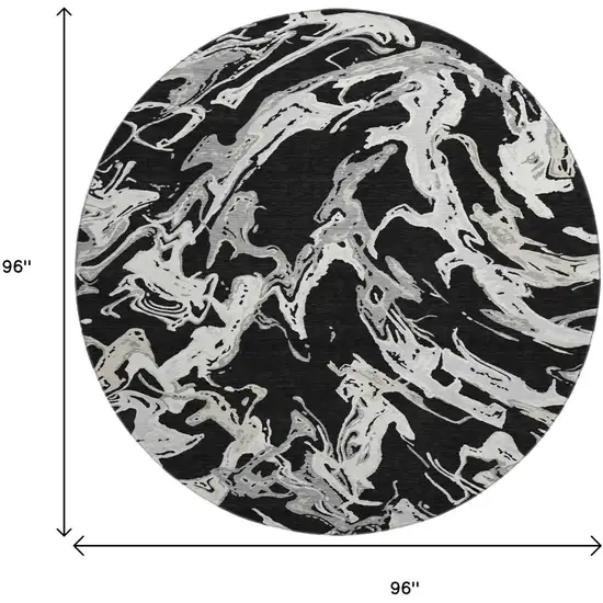 8' Black Ivory And Gray Abstract Washable Round Rug With UV Protection Photo 9