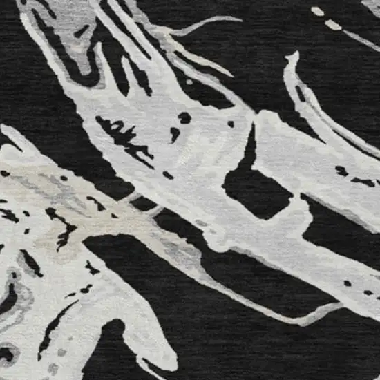 8' Black Ivory And Gray Abstract Washable Round Rug With UV Protection Photo 2