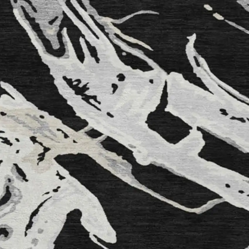 8' Black Ivory And Gray Abstract Washable Round Rug With UV Protection Photo 2