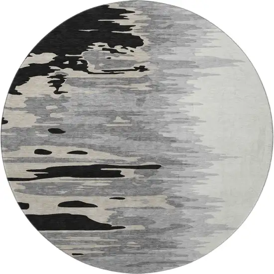 8' Black Ivory And Gray Abstract Washable Round Rug With UV Protection Photo 3