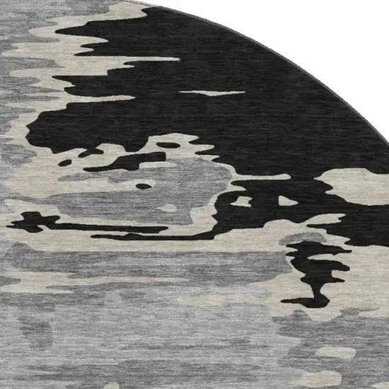8' Black Ivory And Gray Abstract Washable Round Rug With UV Protection Photo 2
