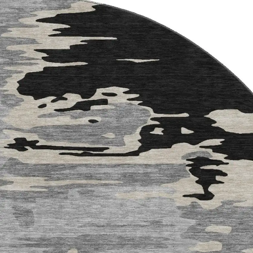 8' Black Ivory And Gray Abstract Washable Round Rug With UV Protection Photo 2