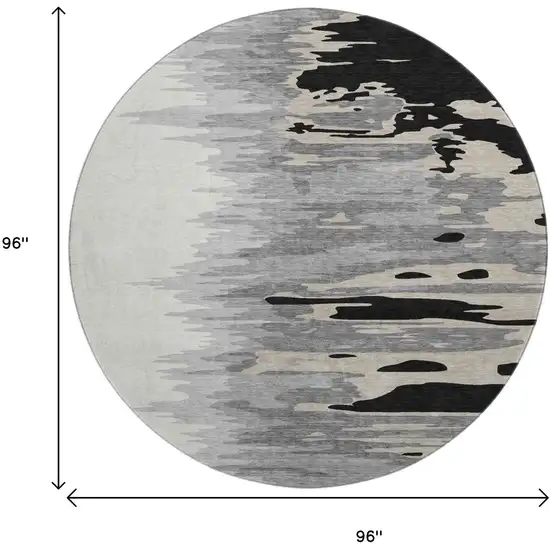 8' Black Ivory And Gray Abstract Washable Round Rug With UV Protection Photo 9
