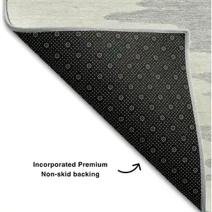 Photo of 8' Black Ivory And Gray Abstract Washable Round Rug With UV Protection