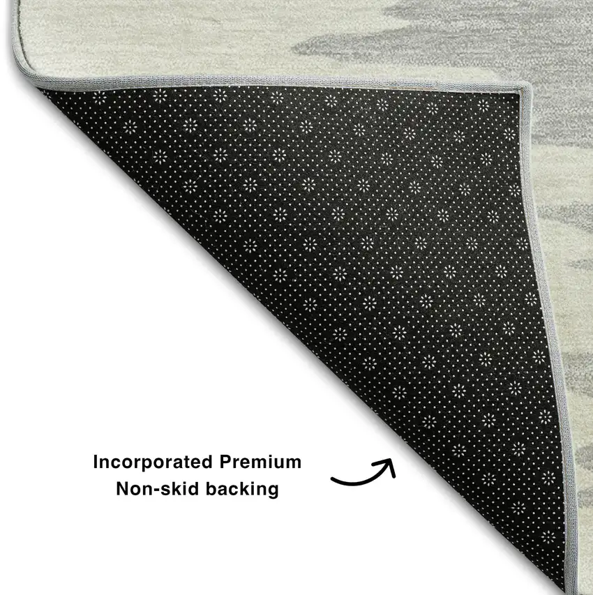 8' Black Ivory And Gray Abstract Washable Round Rug With UV Protection Photo 5