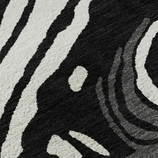 8' Black Ivory And Gray Abstract Washable Round Rug With UV Protection Photo 2