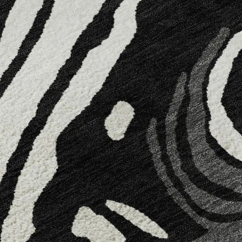 8' Black Ivory And Gray Abstract Washable Round Rug With UV Protection Photo 2