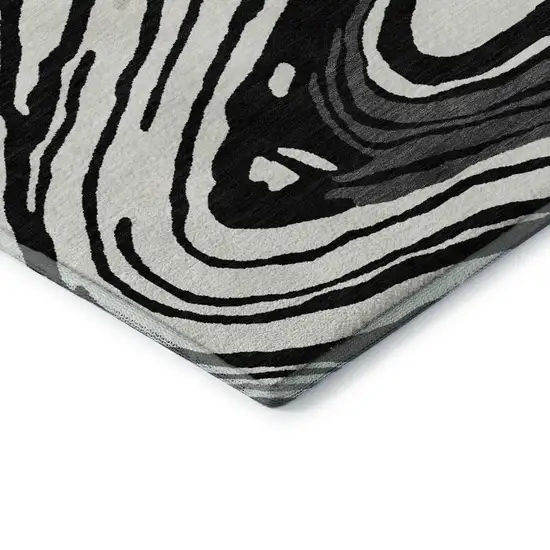 8' Black Ivory And Gray Abstract Washable Round Rug With UV Protection Photo 7