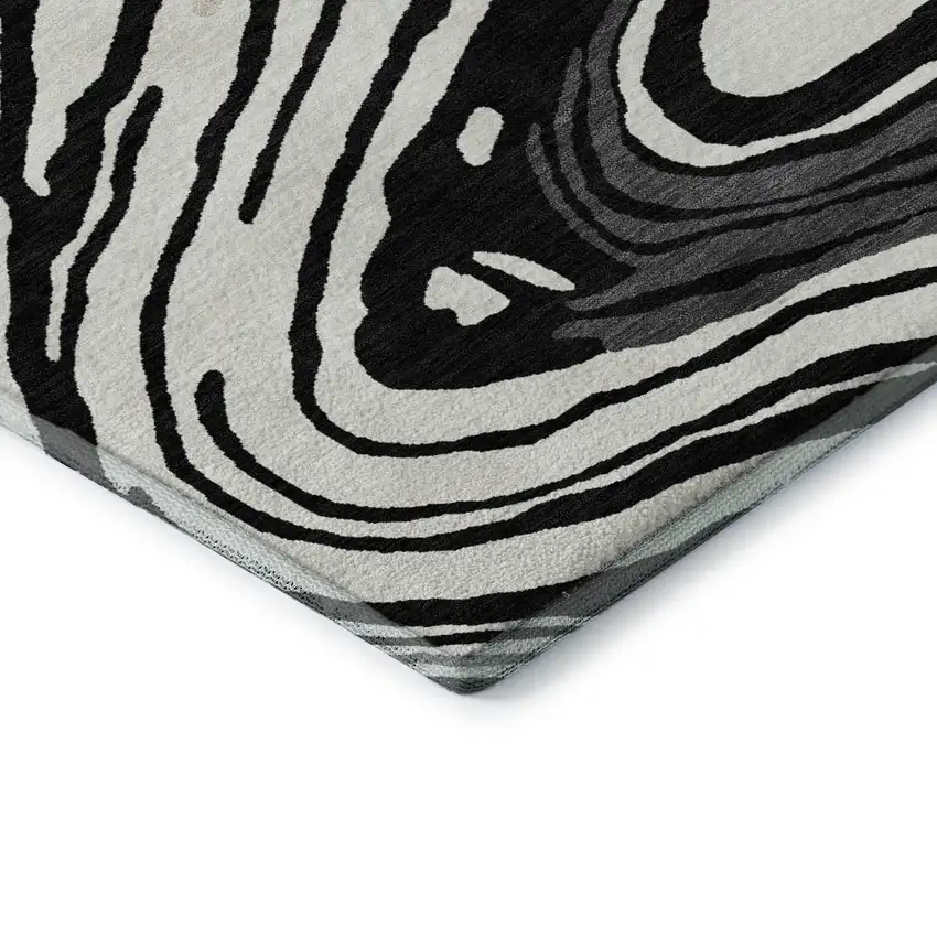 8' Black Ivory And Gray Abstract Washable Round Rug With UV Protection Photo 7