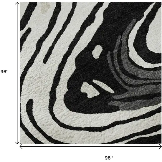 8' Black Ivory And Gray Abstract Washable Round Rug With UV Protection Photo 9