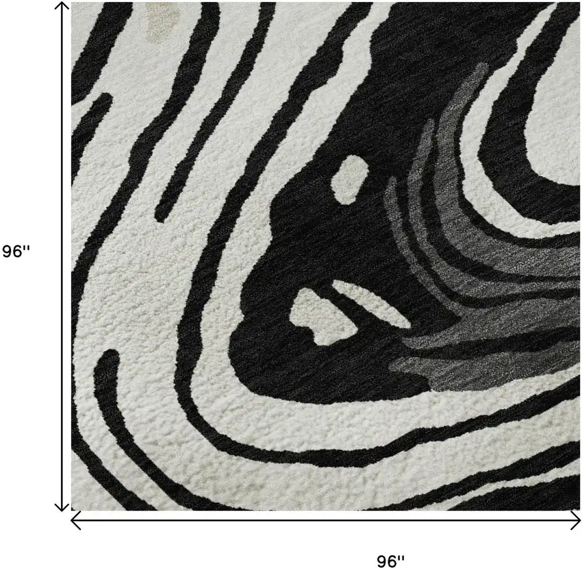 8' Black Ivory And Gray Abstract Washable Round Rug With UV Protection Photo 9