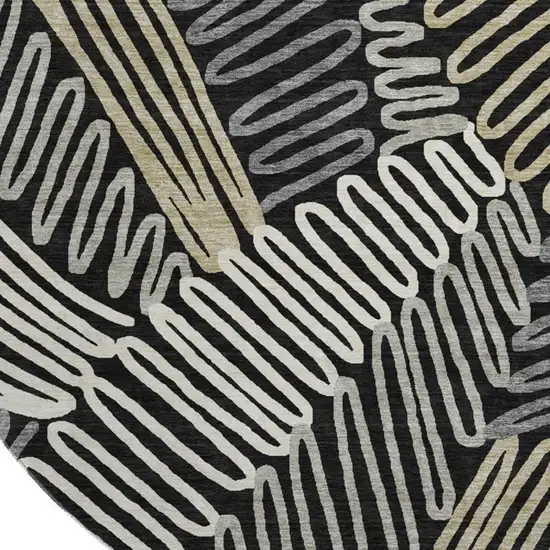 8' Black Ivory And Gray Floral Washable Round Rug With UV Protection Photo 3