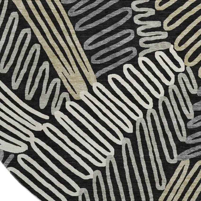 8' Black Ivory And Gray Floral Washable Round Rug With UV Protection Photo 3