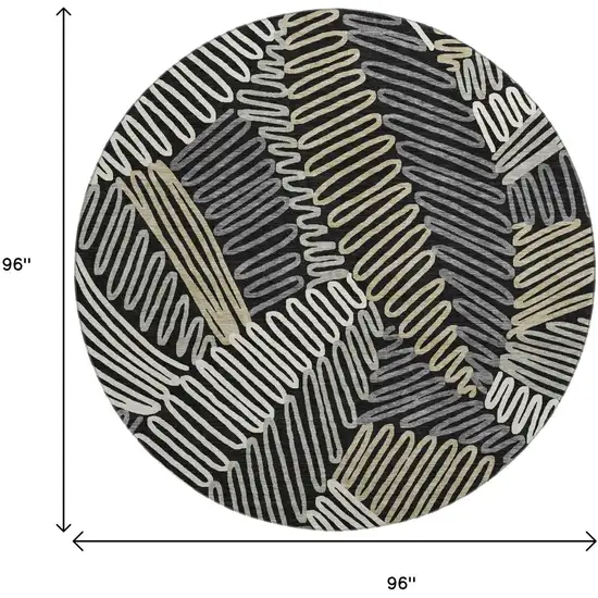 8' Black Ivory And Gray Floral Washable Round Rug With UV Protection Photo 3