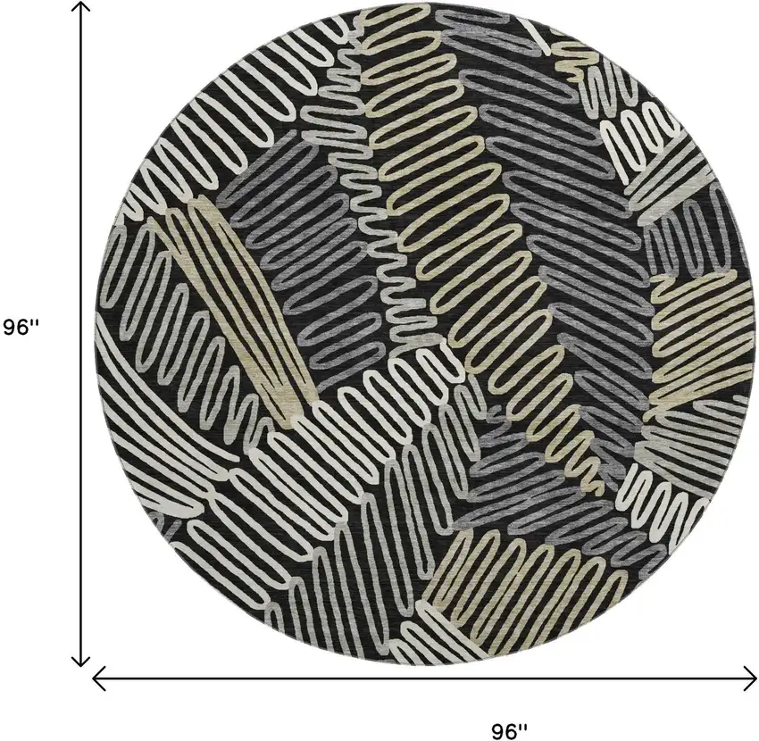 8' Black Ivory And Gray Floral Washable Round Rug With UV Protection Photo 3