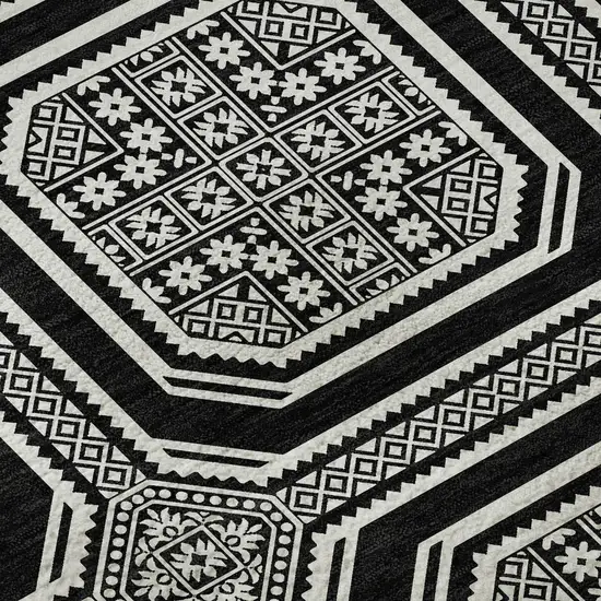8' Black Ivory And Gray Geometric Washable Area Rug With UV Protection Photo 9