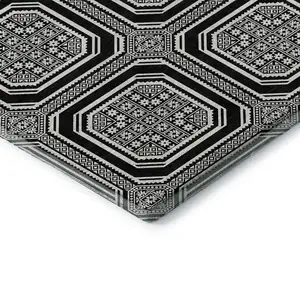 Photo of 8' Black Ivory And Gray Geometric Washable Area Rug With UV Protection