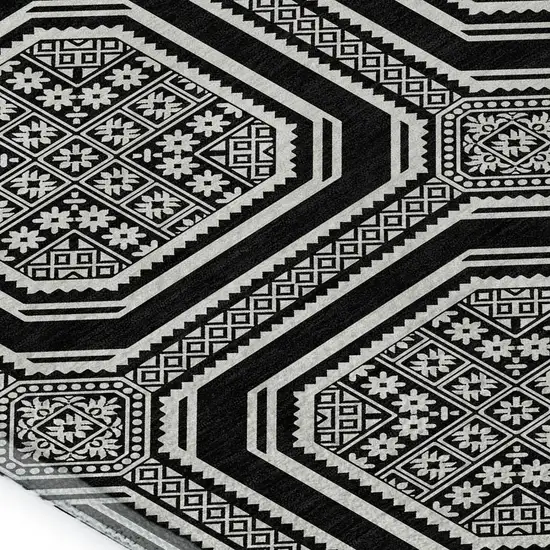 8' Black Ivory And Gray Geometric Washable Area Rug With UV Protection Photo 2