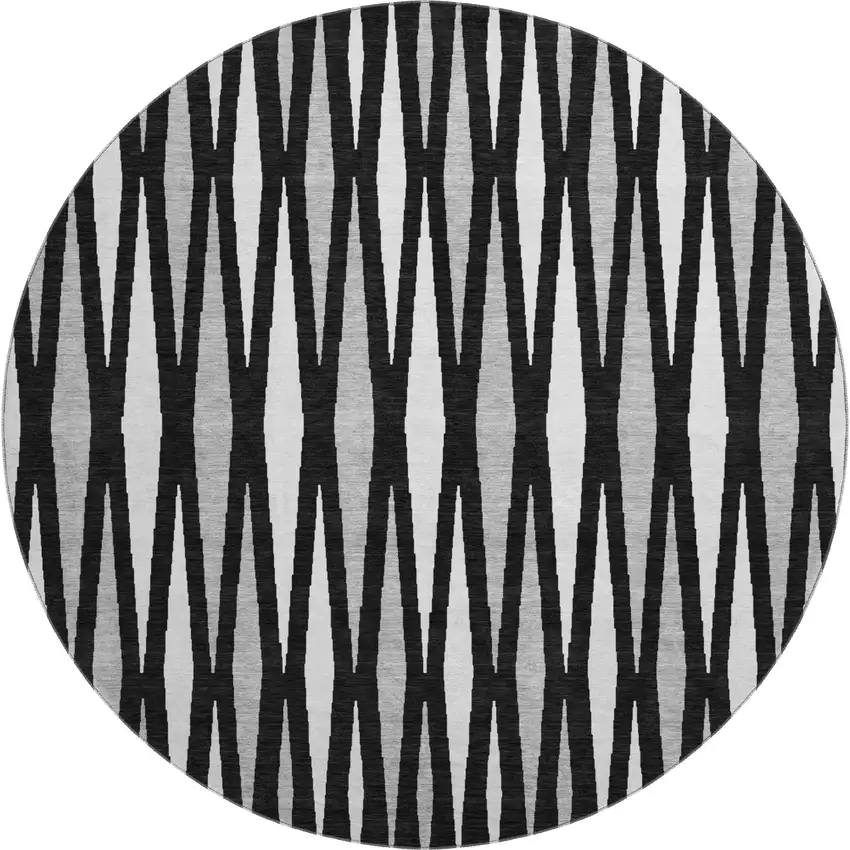 8' Black Ivory And Gray Geometric Washable Round Rug With UV Protection Photo 1