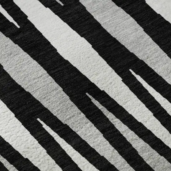 8' Black Ivory And Gray Geometric Washable Round Rug With UV Protection Photo 8