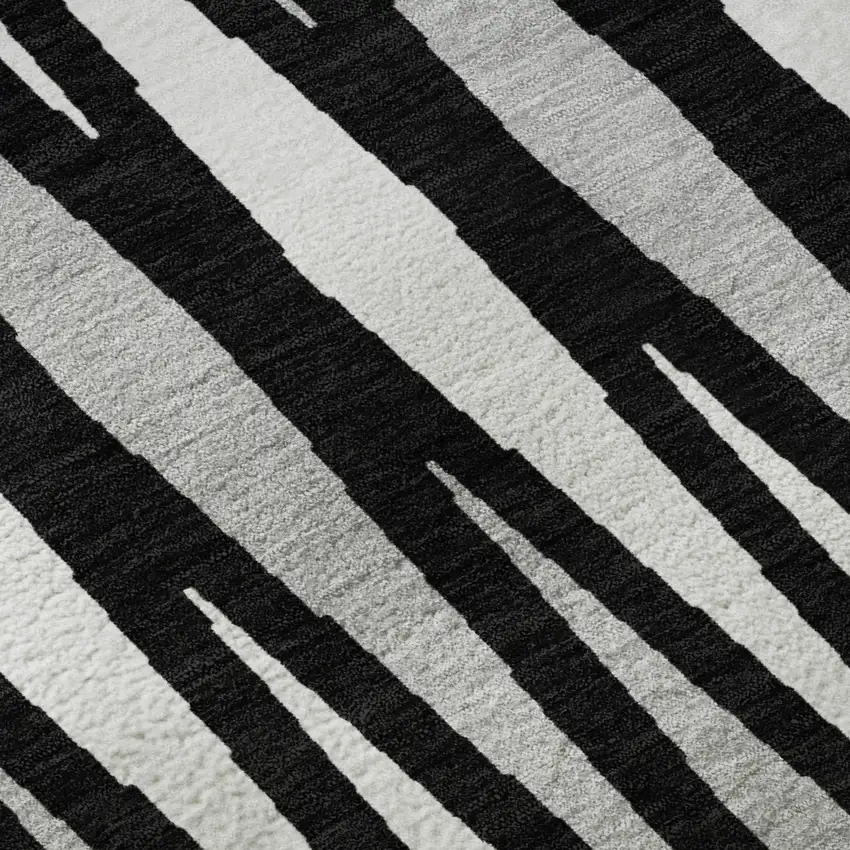 8' Black Ivory And Gray Geometric Washable Round Rug With UV Protection Photo 8