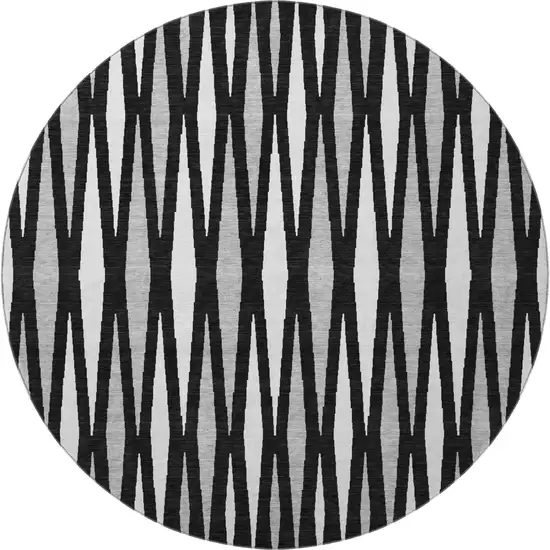 8' Black Ivory And Gray Geometric Washable Round Rug With UV Protection Photo 3
