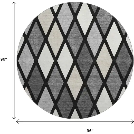 8' Black Ivory And Gray Geometric Washable Round Rug With UV Protection Photo 8