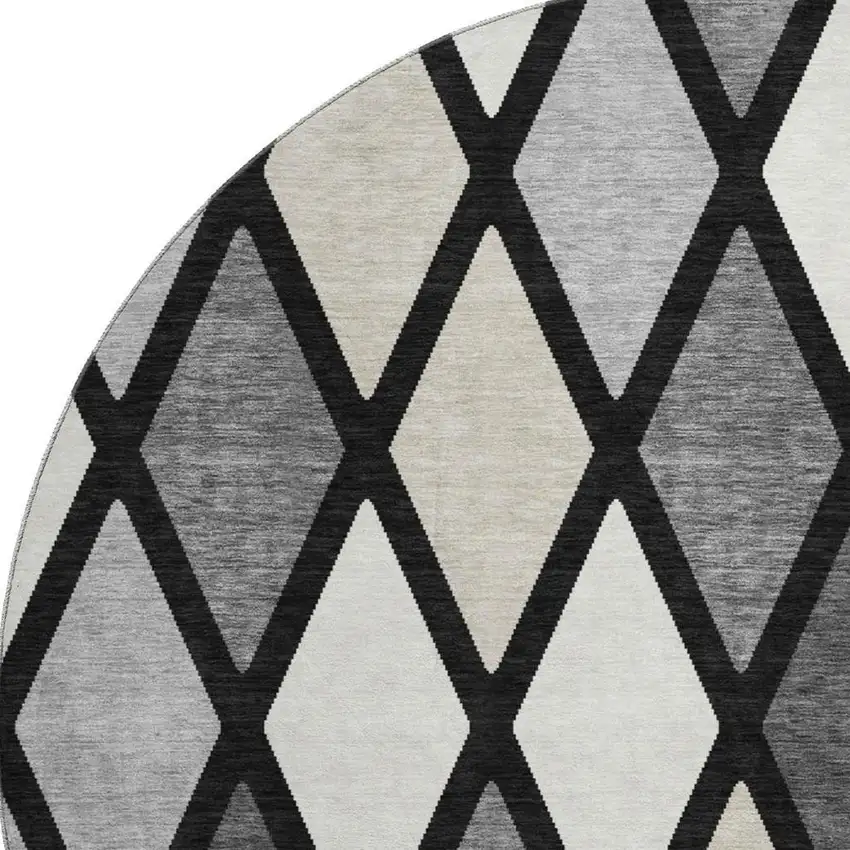 8' Black Ivory And Gray Geometric Washable Round Rug With UV Protection Photo 4