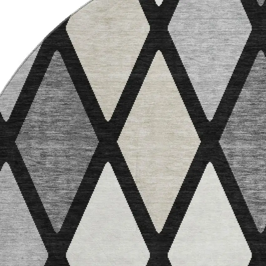 8' Black Ivory And Gray Geometric Washable Round Rug With UV Protection Photo 3