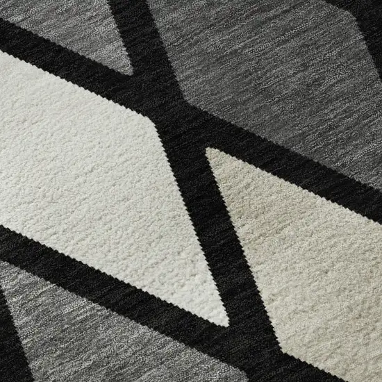 8' Black Ivory And Gray Geometric Washable Round Rug With UV Protection Photo 9