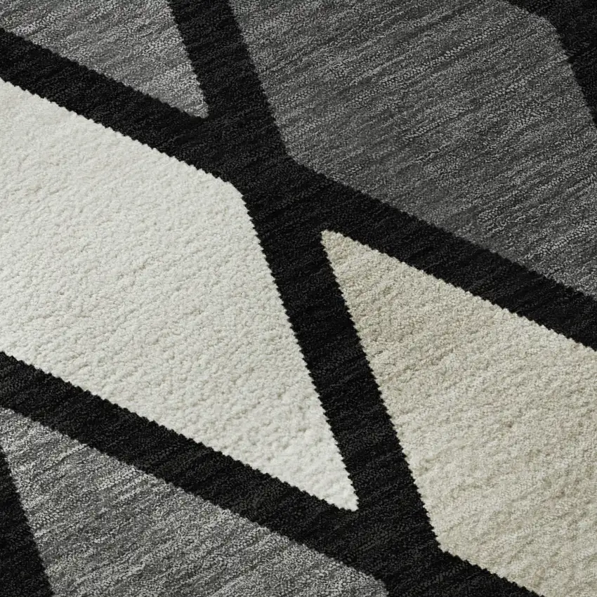 8' Black Ivory And Gray Geometric Washable Round Rug With UV Protection Photo 9