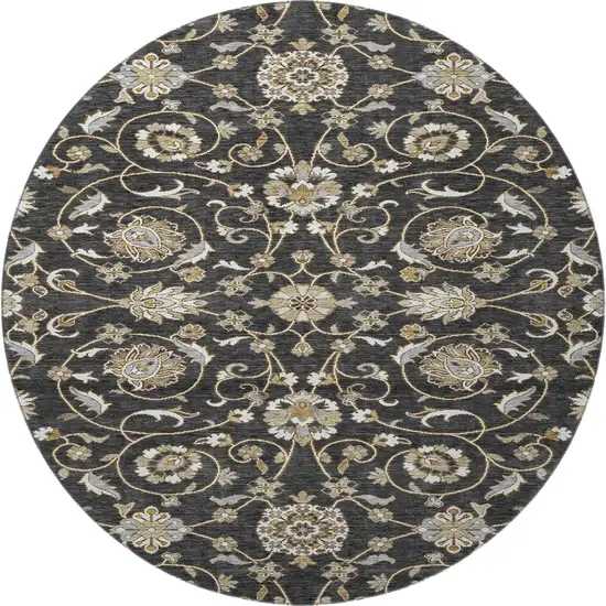 8' Black Ivory And Gray Moroccan Washable Round Rug With UV Protection Photo 3