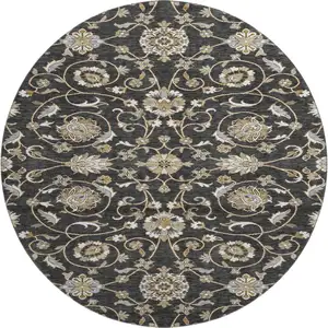 Photo of 8' Black Ivory And Gray Moroccan Washable Round Rug With UV Protection