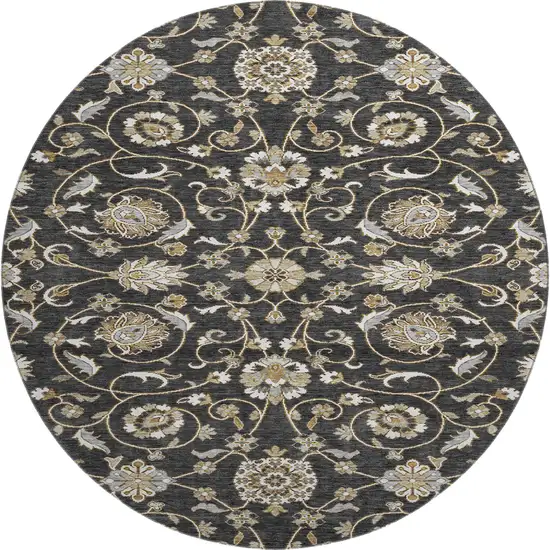 8' Black Ivory And Gray Moroccan Washable Round Rug With UV Protection Photo 1