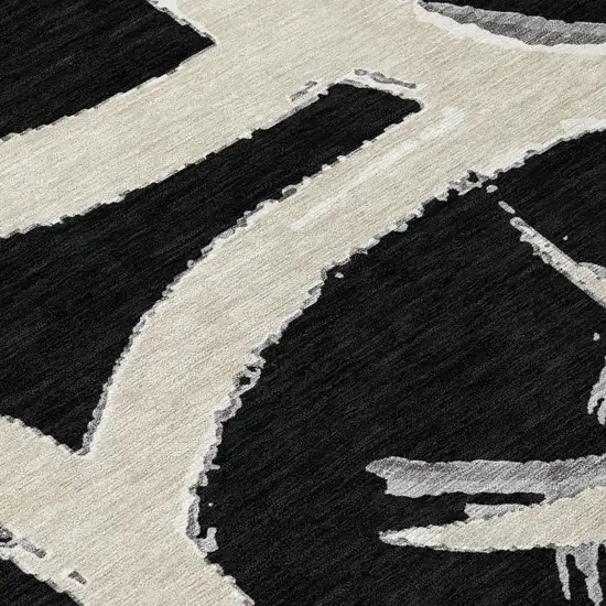 8' Black Ivory And Gray Round Abstract Washable Indoor Outdoor Area Rug Photo 5