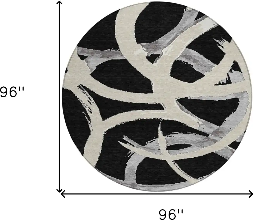 8' Black Ivory And Gray Round Abstract Washable Indoor Outdoor Area Rug Photo 3
