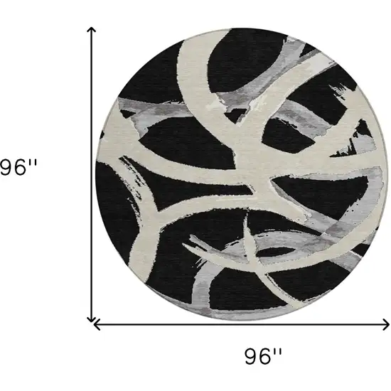 8' Black Ivory And Gray Round Abstract Washable Indoor Outdoor Area Rug Photo 3