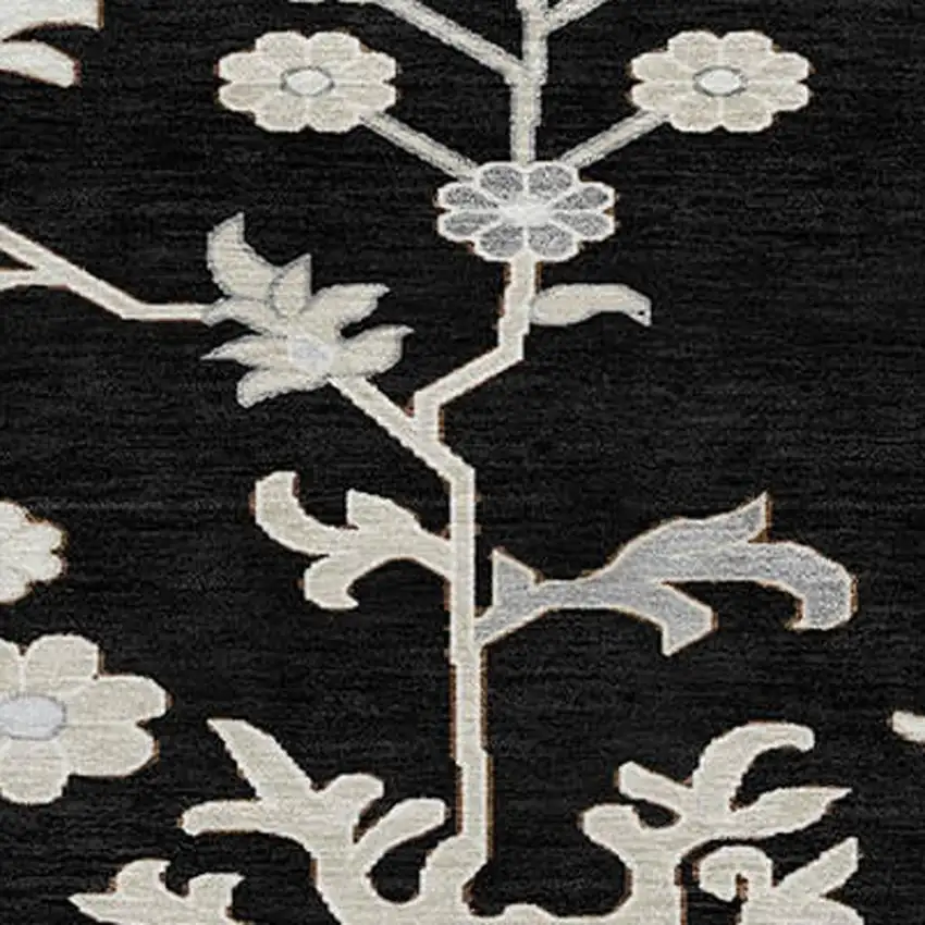 8' Black Ivory And Gray Round Floral Washable Indoor Outdoor Area Rug Photo 3