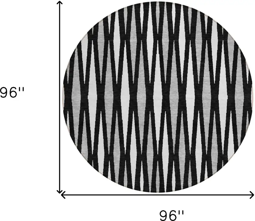8' Black Ivory And Gray Round Geometric Washable Indoor Outdoor Area Rug Photo 3