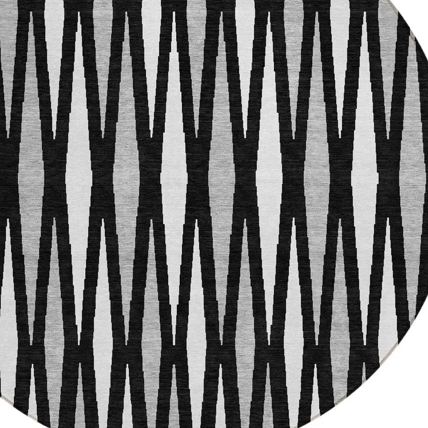 8' Black Ivory And Gray Round Geometric Washable Indoor Outdoor Area Rug Photo 4