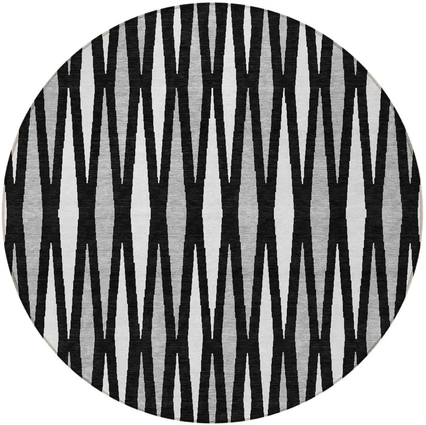 8' Black Ivory And Gray Round Geometric Washable Indoor Outdoor Area Rug Photo 5