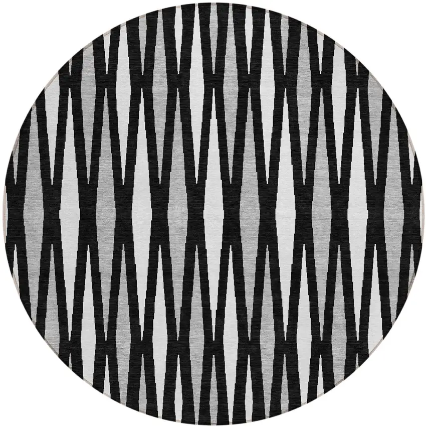 8' Black Ivory And Gray Round Geometric Washable Indoor Outdoor Area Rug Photo 2