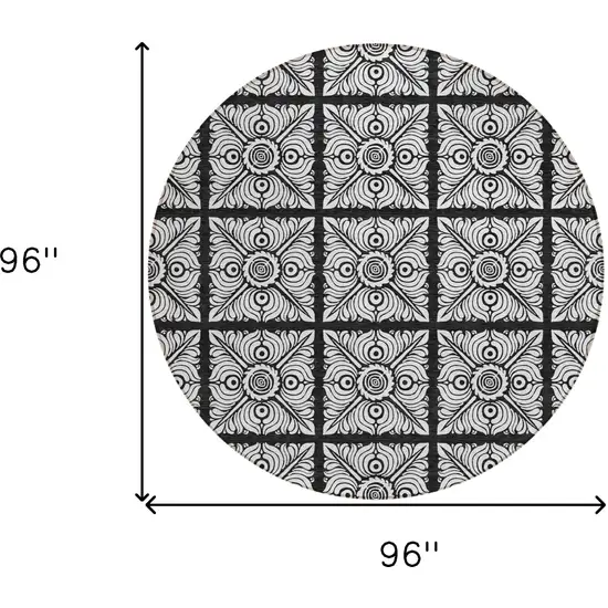 8' Black Ivory And Gray Round Medallion Washable Indoor Outdoor Area Rug Photo 3