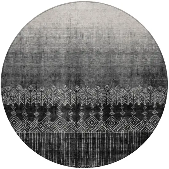 8' Black Ivory And Gray Round Ombre Washable Indoor Outdoor Area Rug Photo 6
